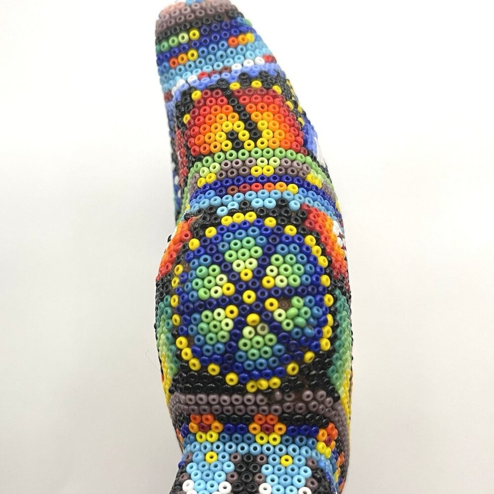 Mexican Huichol Beaded Owl Figurine Handmade Folk Art Wixárika Bead Sculpture 6" - Picture 6 of 16
